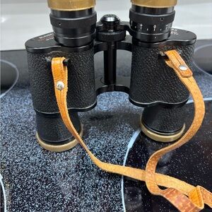 Black Vintage Binoculars with Brown Leather Strap